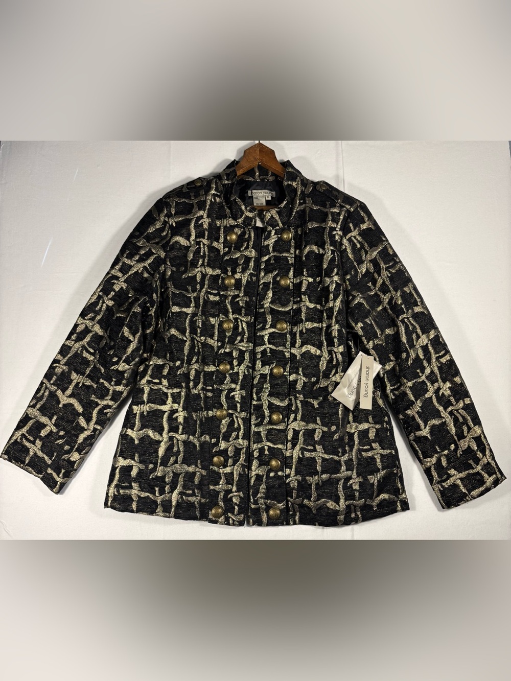 Sharon Young Women’s 16 Black & Gold Woven Blazer Jacket